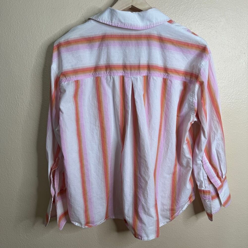 Mango Shirt Women's Large Button Up Longs Sleeve Striped Pocket Casual - Picture 11 of 11